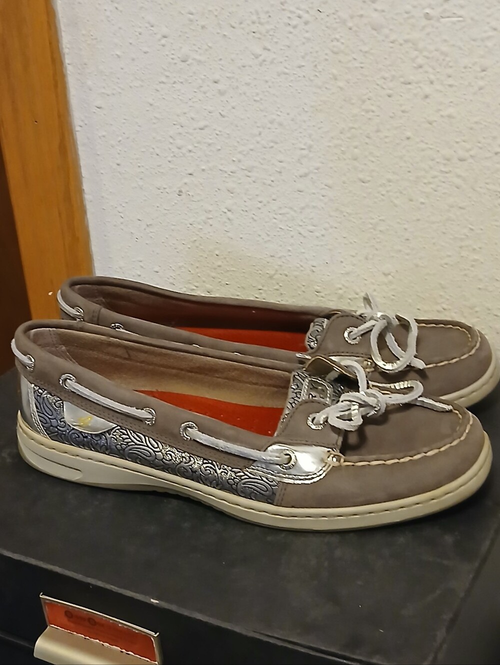 Sperry Top-Sider Gray Silver Paisley Boat Shoes Size 8.5M Leather